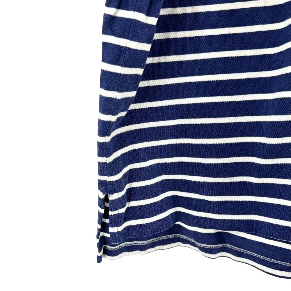 Vintage 90s Polo Ralph Lauren Navy Blue White Striped 100% Cotton Polo Shirt